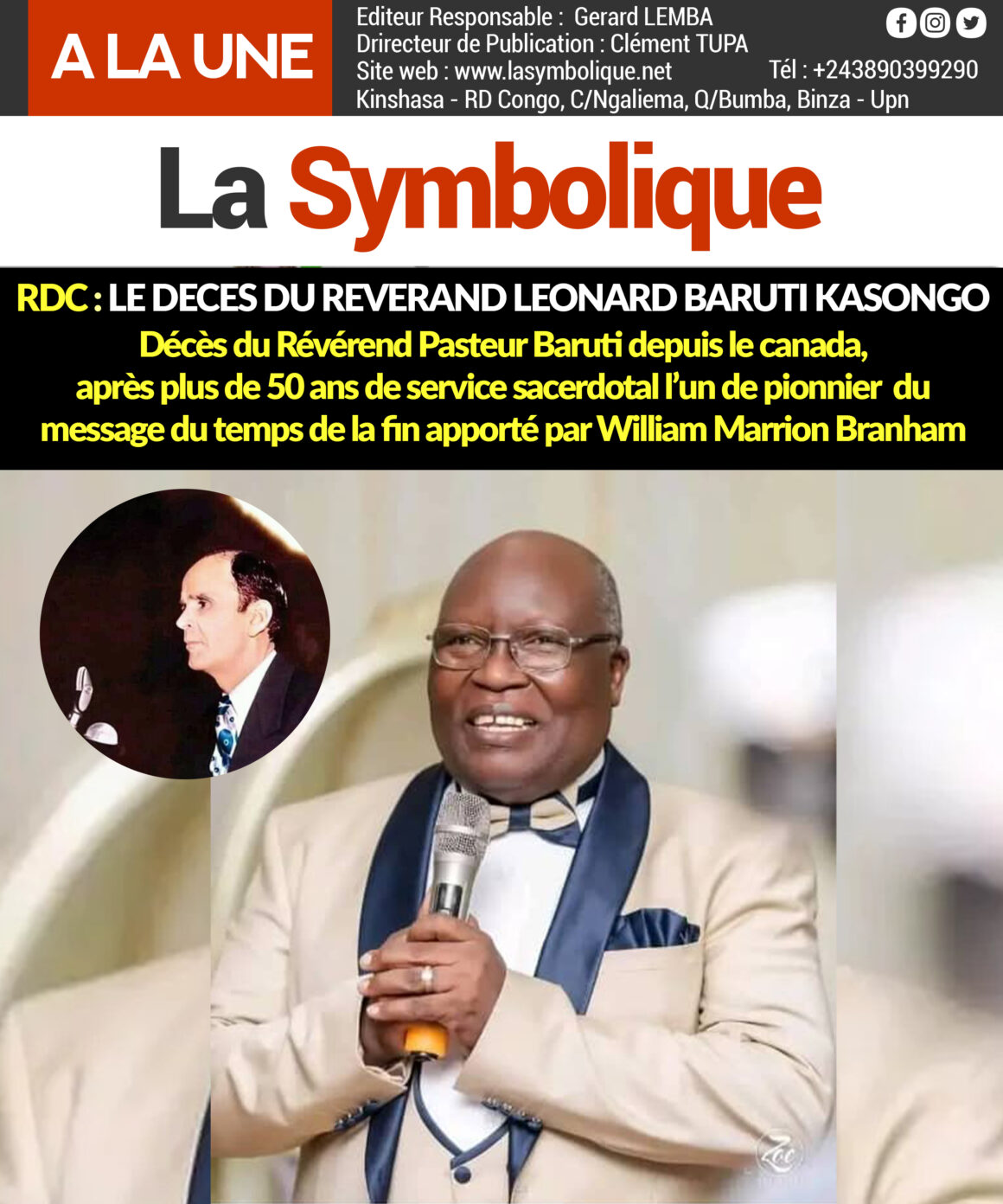 Rdc : le décès du révérend léonard Baruti KASONGO