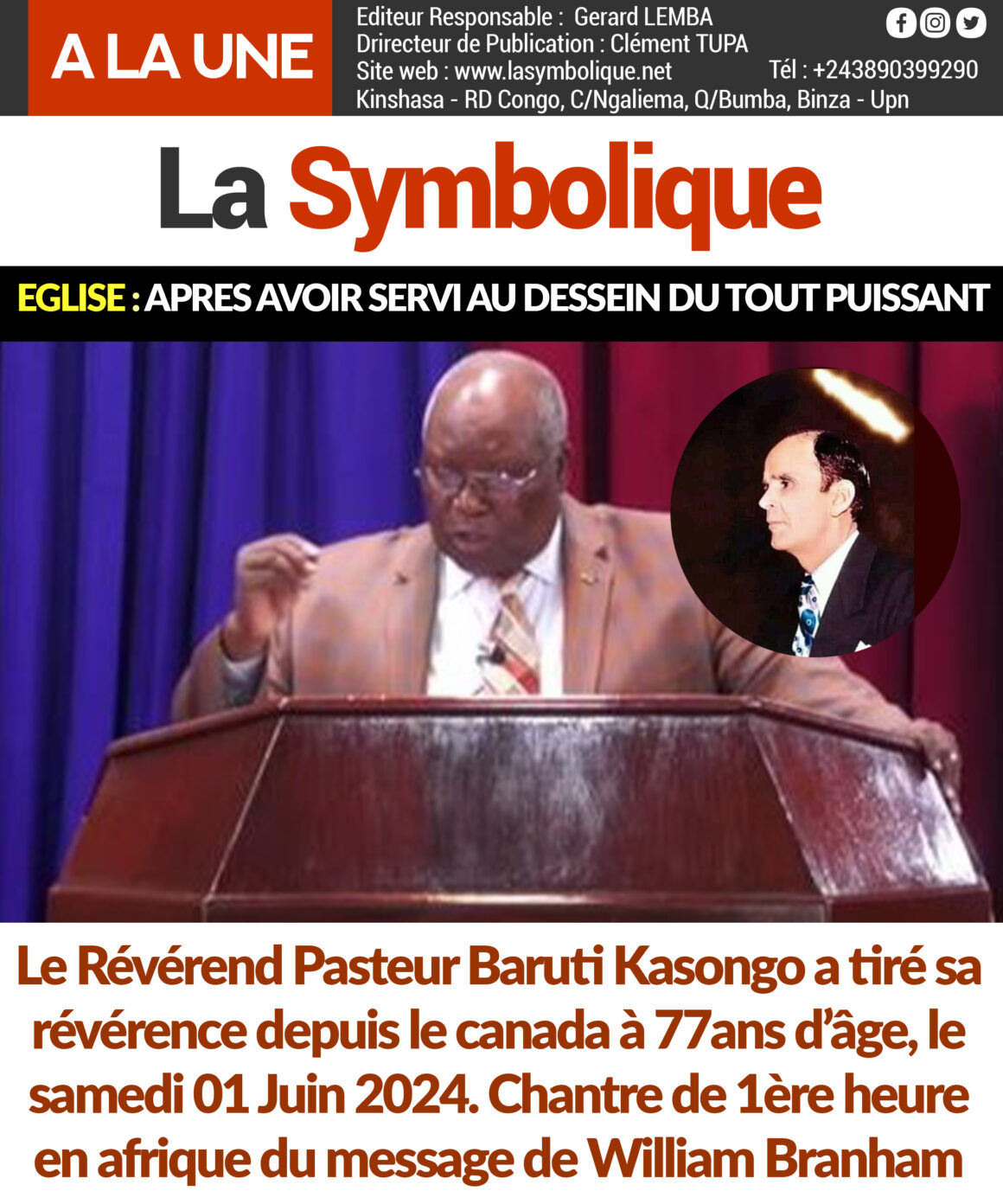 Rdc : le décès du révérend léonard BARUTI KASONGO