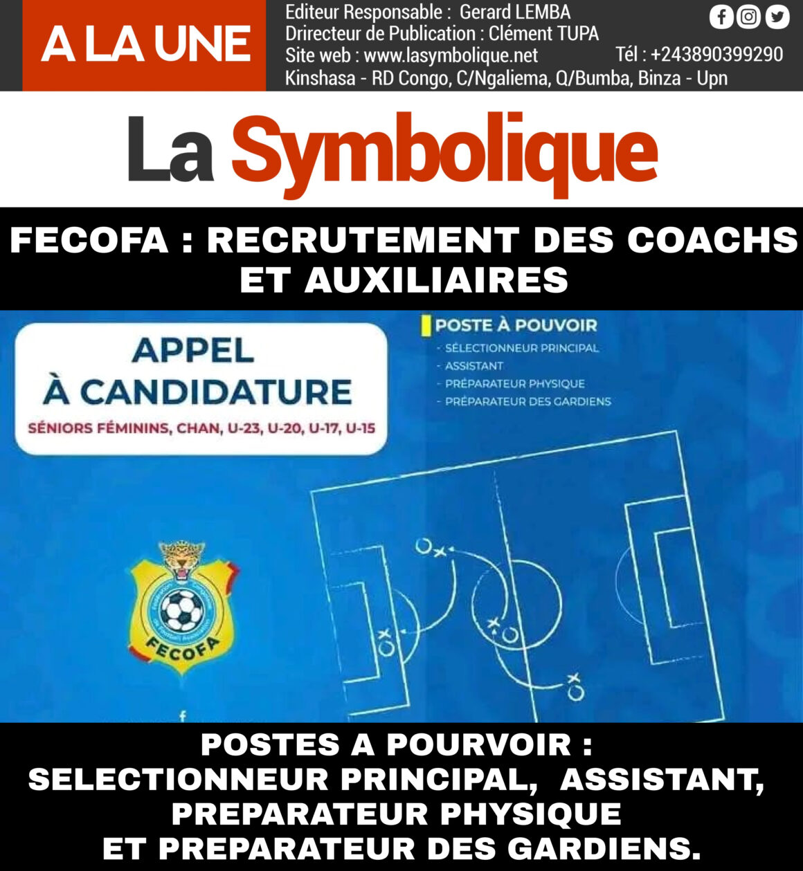 RDC: La FECOFA recrute pour les sélections nationales.