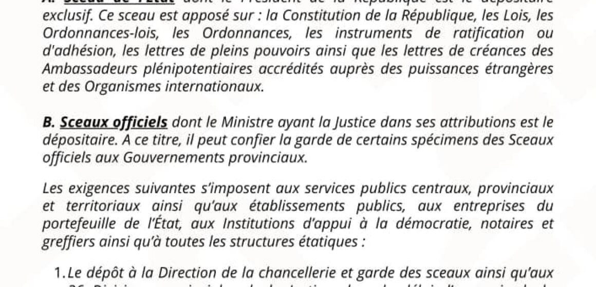 RDC: Le ministre de la justice dote l’État de deux nouveaux types de sceaux ( communiqué officiel).