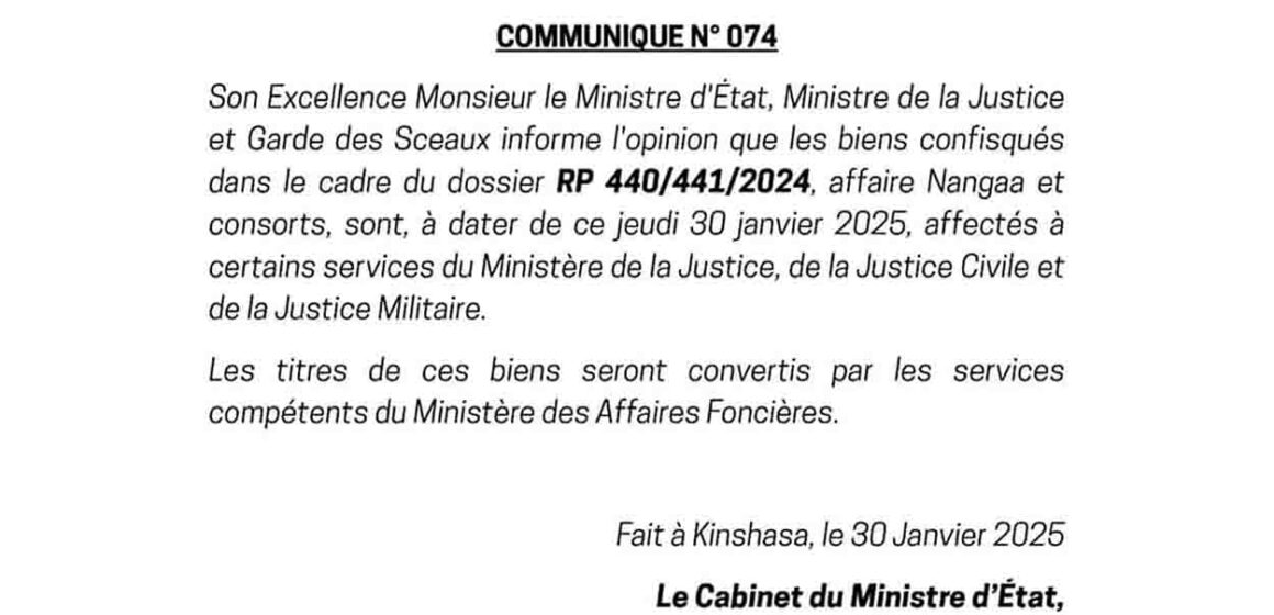 Ministère de la justice : Communiqué n°074