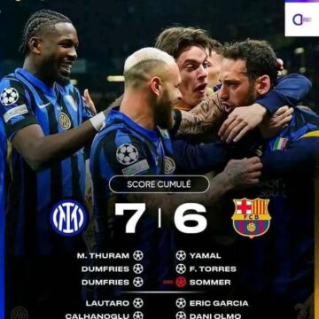 Sport – Football : UEFA Champions League, l’Inter Milan s’impose devant FC Barcelone 4-3 (7-6) et se qualifie à la finale !