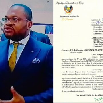 Nord-Ubangi : « Hon. Dongo Yemo Mobutu », représentant de Vital Kamerhe à la cérémonie du sacre de Mgr Joseph Mopepe à Gbado-Lite ce dimanche !