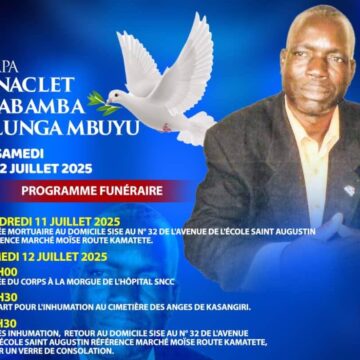 Tanganyika : décédé Lundi 07 Juillet à Lubumbashi, voici le programme des obsèques d’Anaclet Kabamba, Président de la SOCICO !