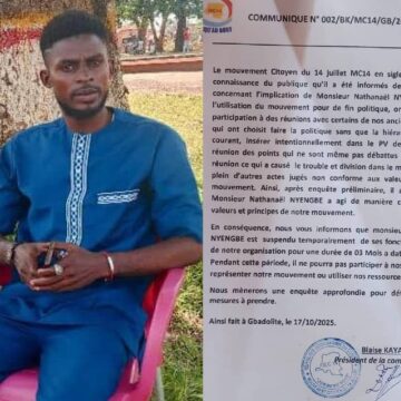 Gbado-Lite : « Entre la Politique et l&rsquo;activisme, le choix est claire », Blaise Kaya suspend Nathanaël Nyengbe au sein du M-14 suite à son méli-mélo !