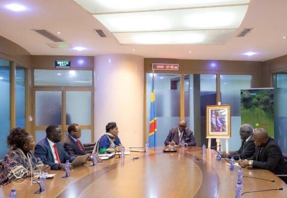 Mines, Son Excellence Louis Watum Kabamba, une audience de travail à une délégation de la société SACOR, groupe zambien.
